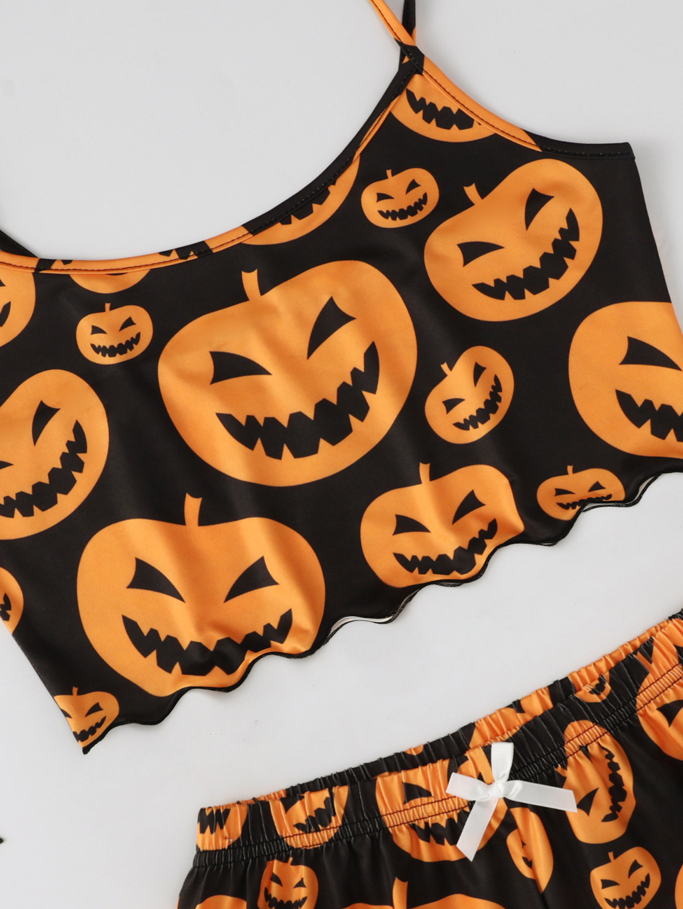Halloween Pumpkin Print Sleeveless Pajama Set - product details