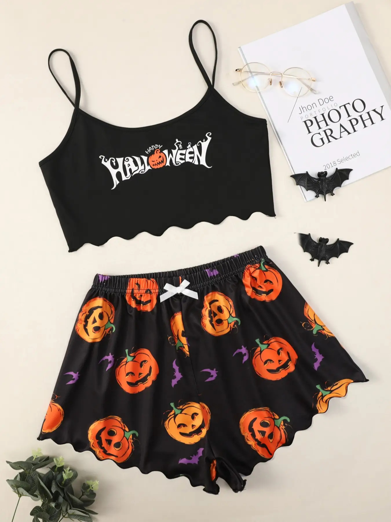 Halloween Pumpkin Print Sleeveless Pajama Set - product details