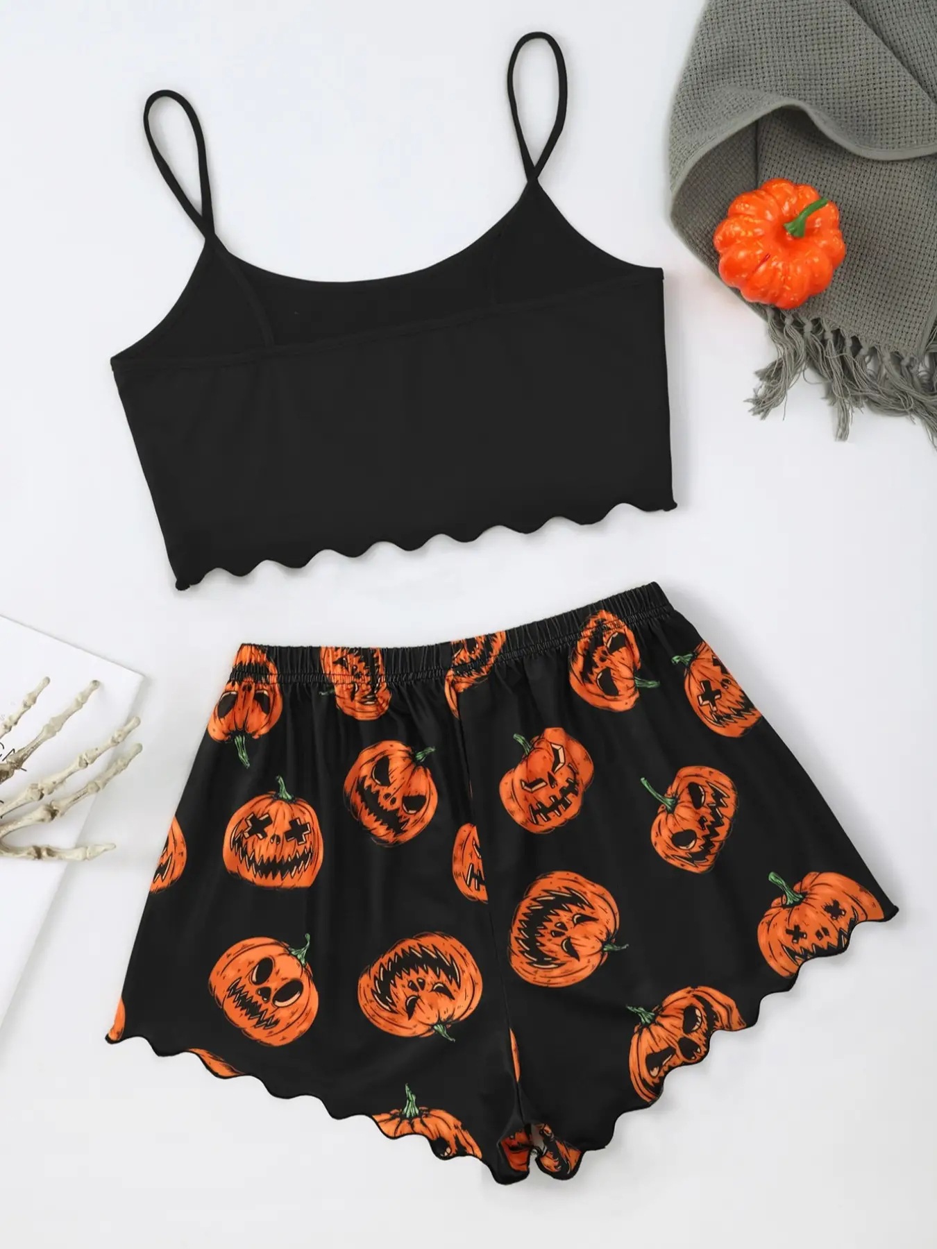 Halloween Pumpkin Print Sleeveless Pajama Set - product details