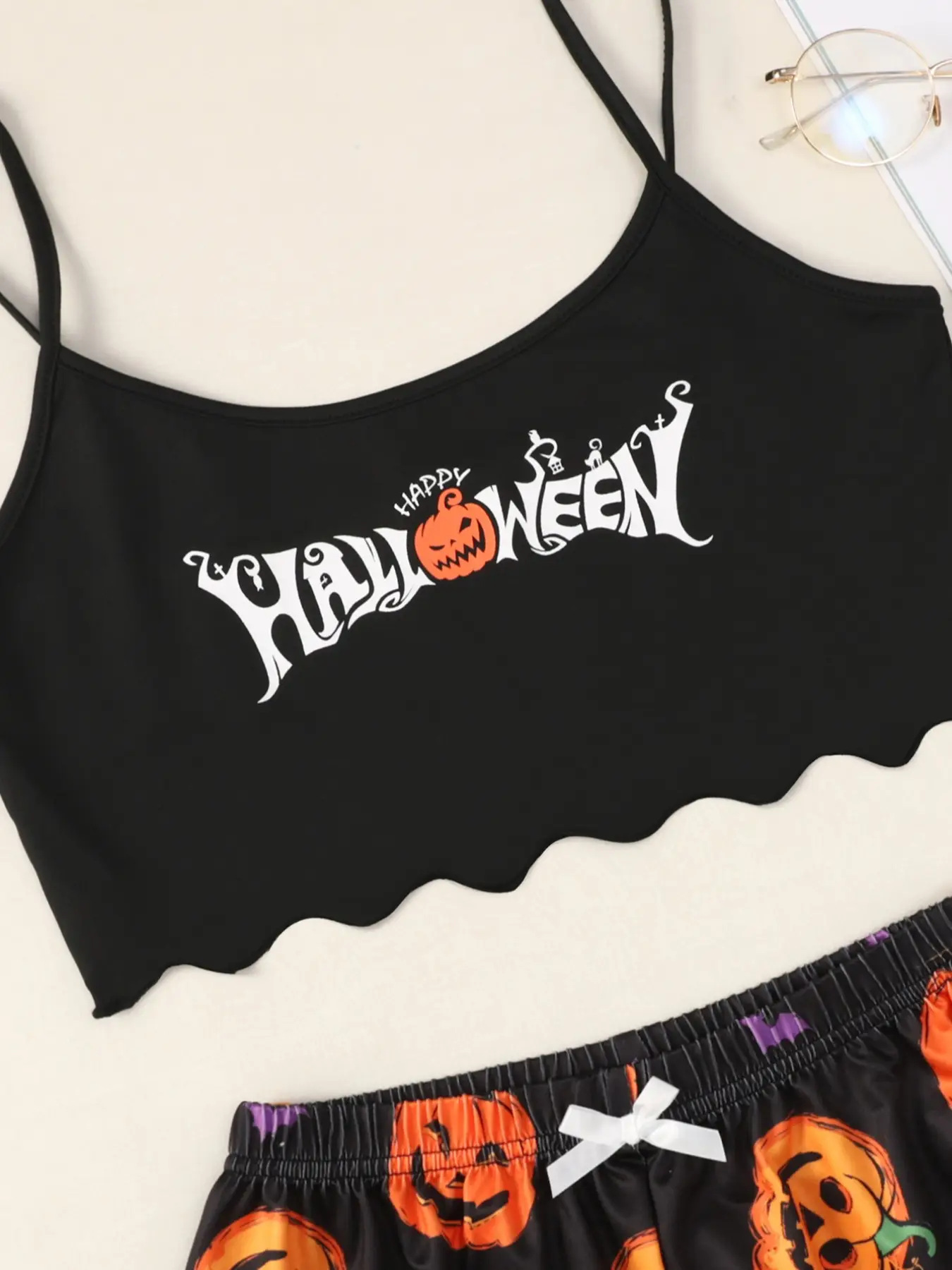 Halloween Pumpkin Print Sleeveless Pajama Set - product details