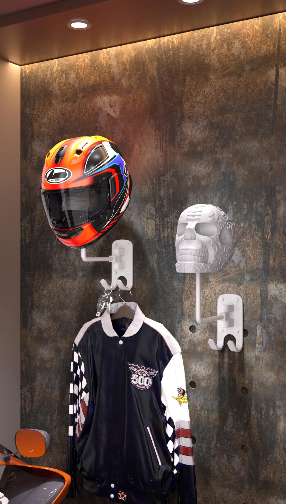 Halloween Metal Skull Helmet Holder Wall-Mounted Hat Rack - product details