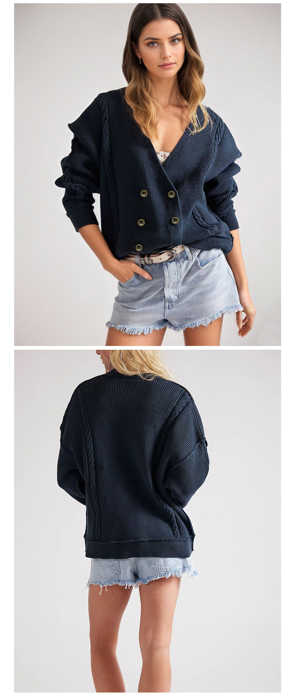 Women's V-neck knit cardigan colors