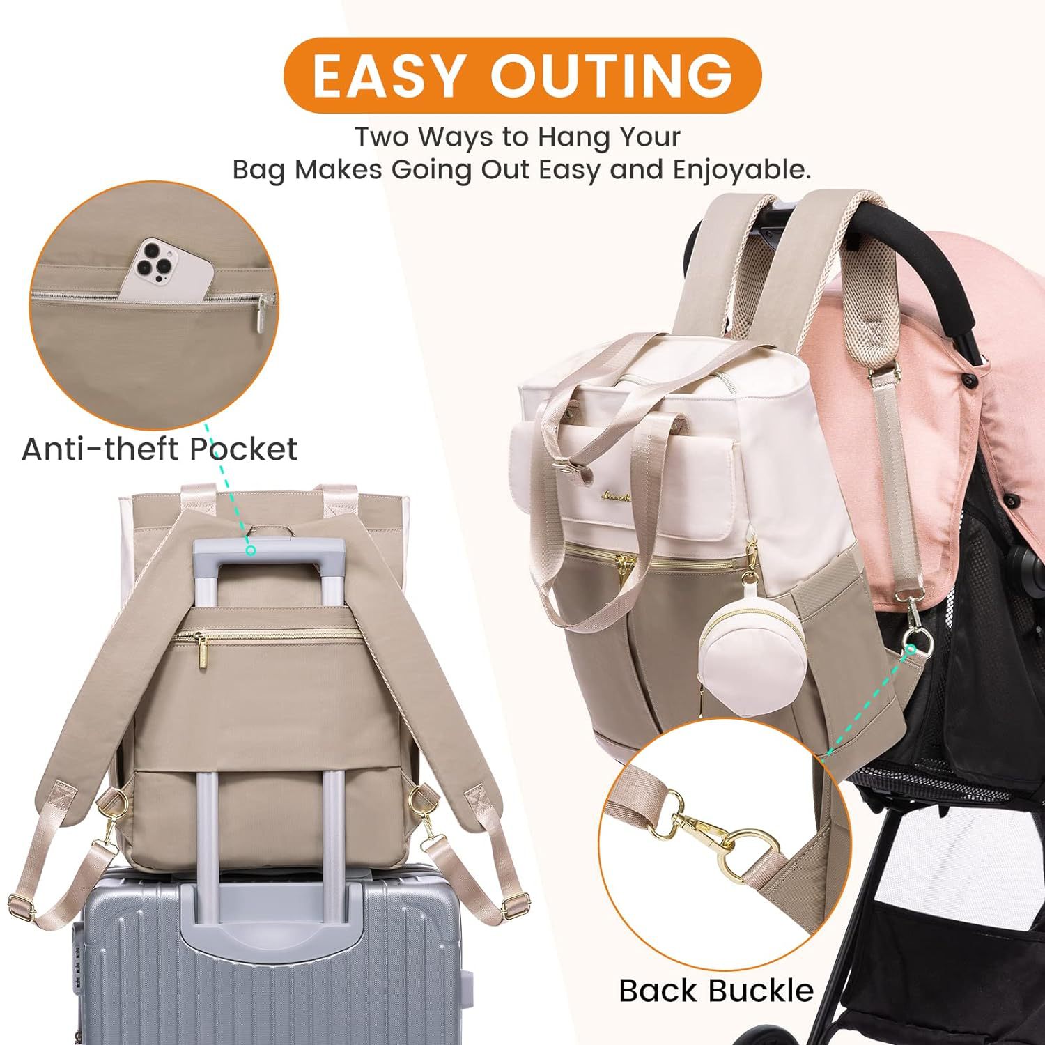 Baby changing backpack interior compartments
