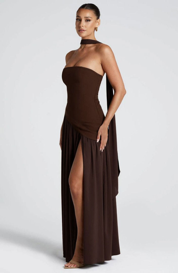 Backless tube-top milk silk dress with high slit