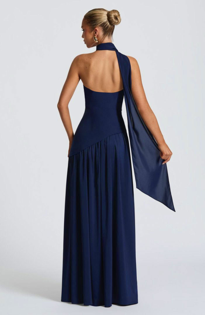 Backless tube-top milk silk dress with high slit