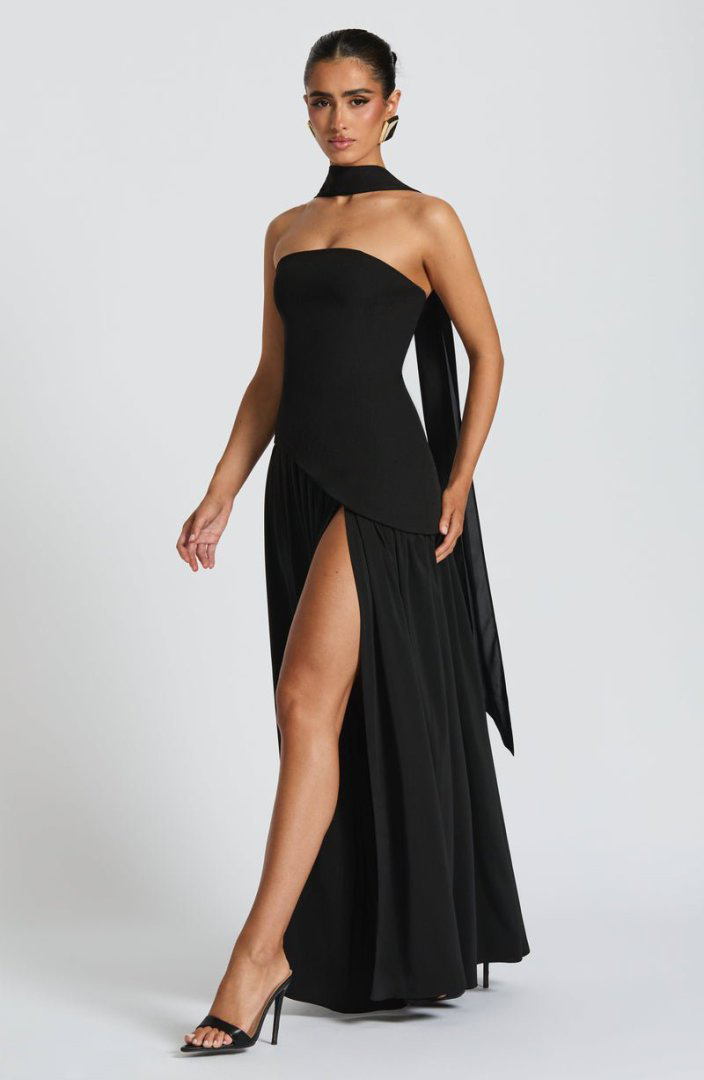 Backless tube-top milk silk dress with high slit