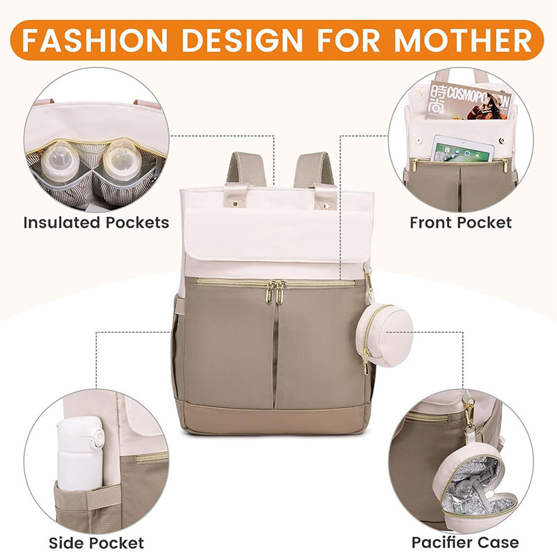 Diaper backpack with insulated bottle pocket and wipe case