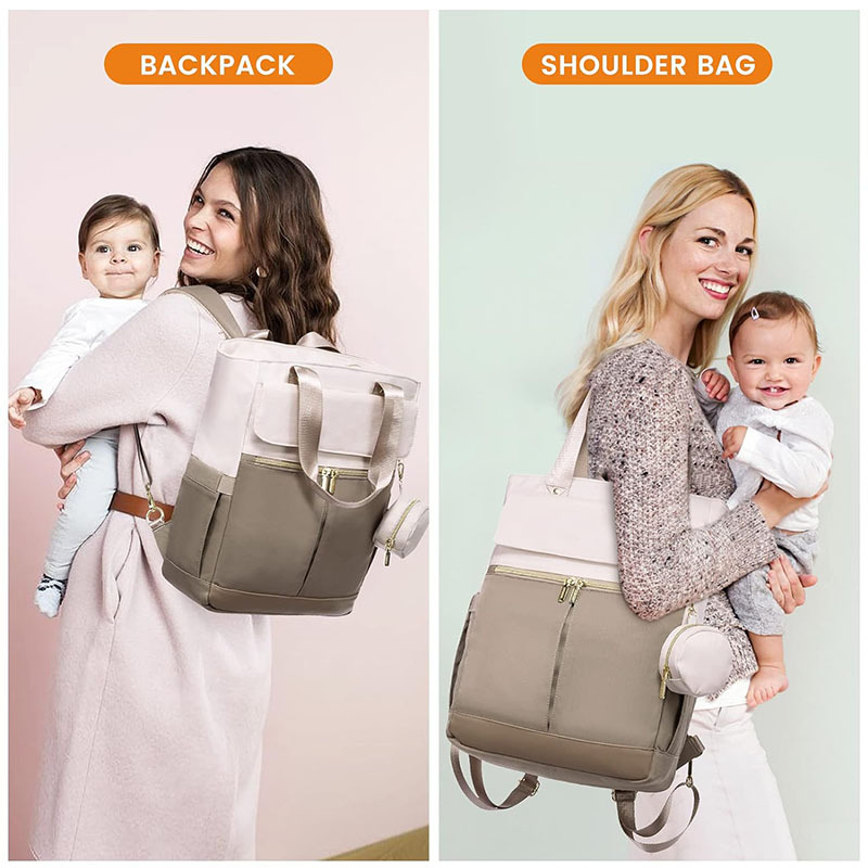 Padded shoulder straps on a baby care backpack