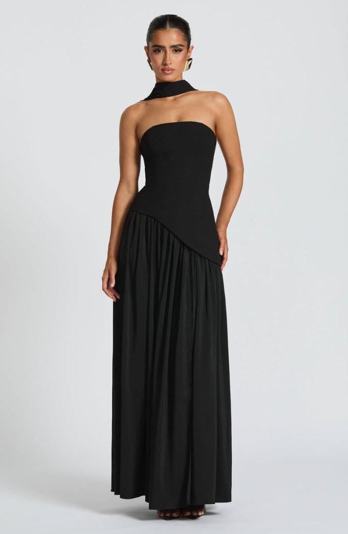 Backless tube-top milk silk dress with high slit