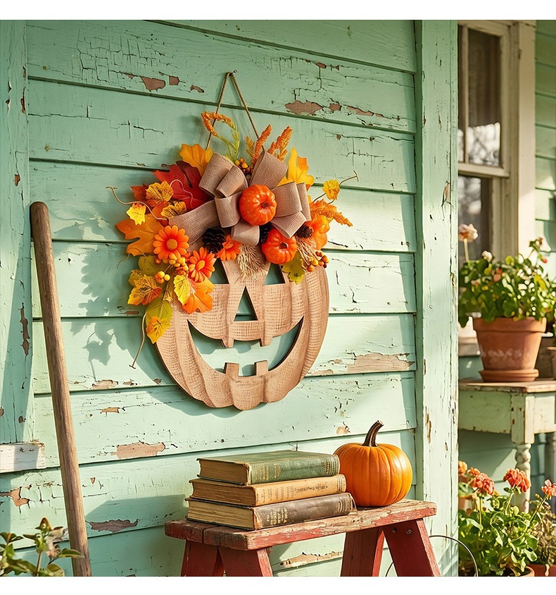 Wooden Pumpkin Halloween Door Sign - product details