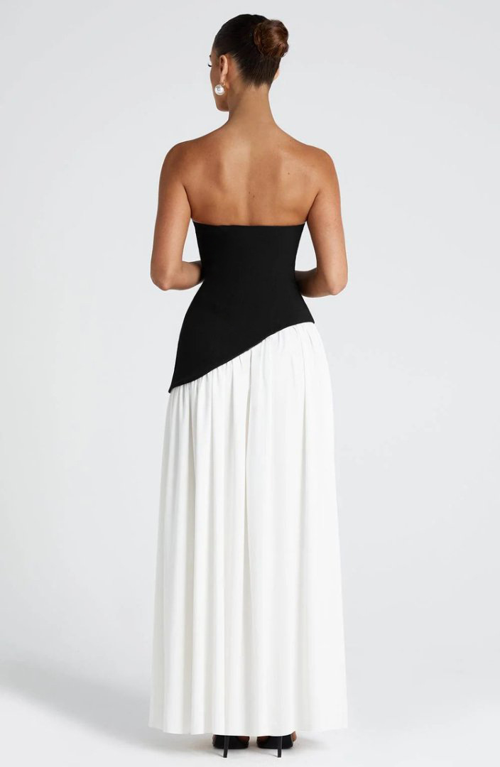 Backless tube-top milk silk dress with high slit