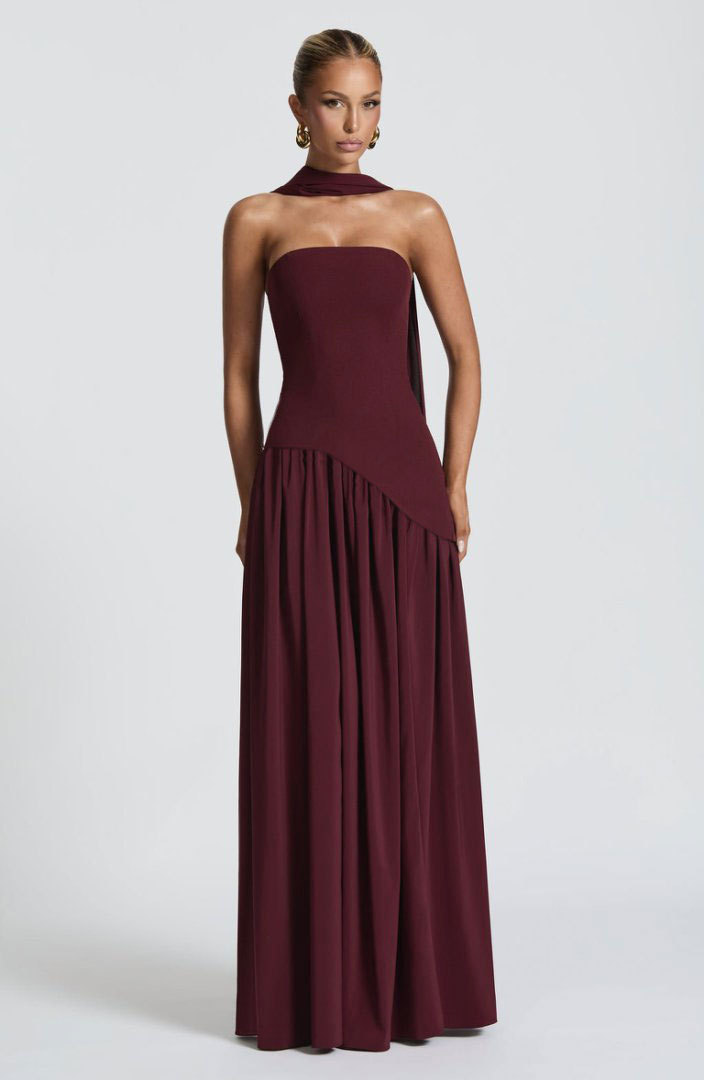 Backless tube-top milk silk dress with high slit