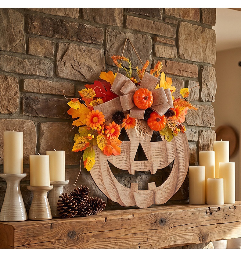Wooden Pumpkin Halloween Door Sign - product details