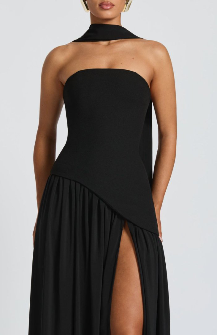 Backless tube-top milk silk dress with high slit