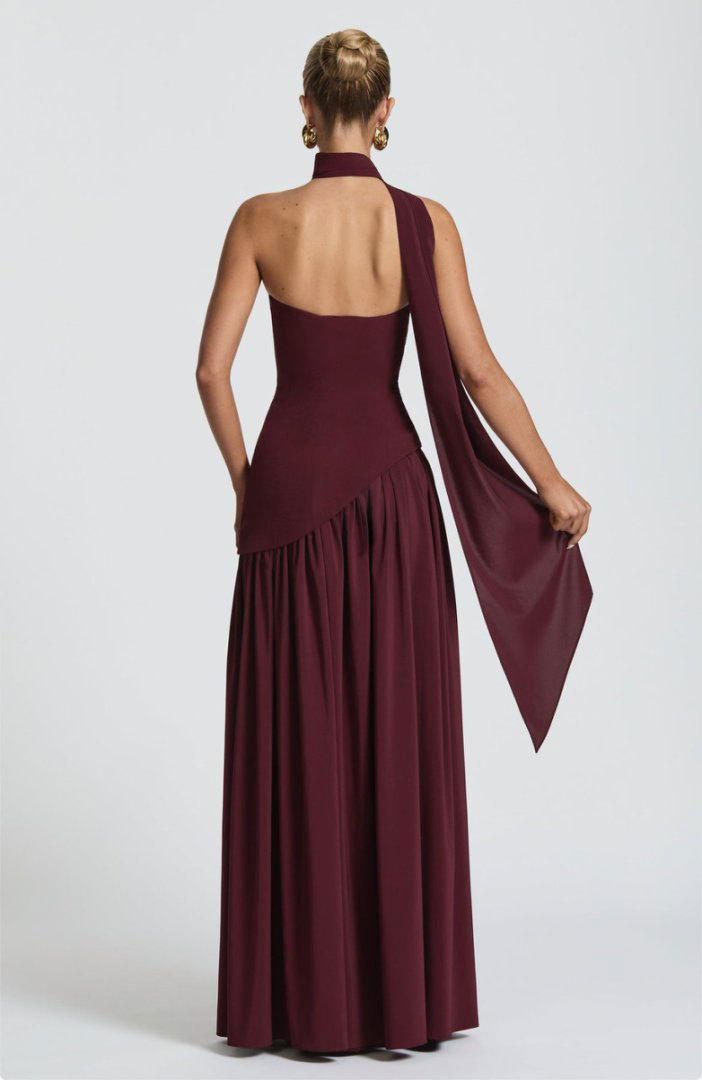 Backless tube-top milk silk dress with high slit