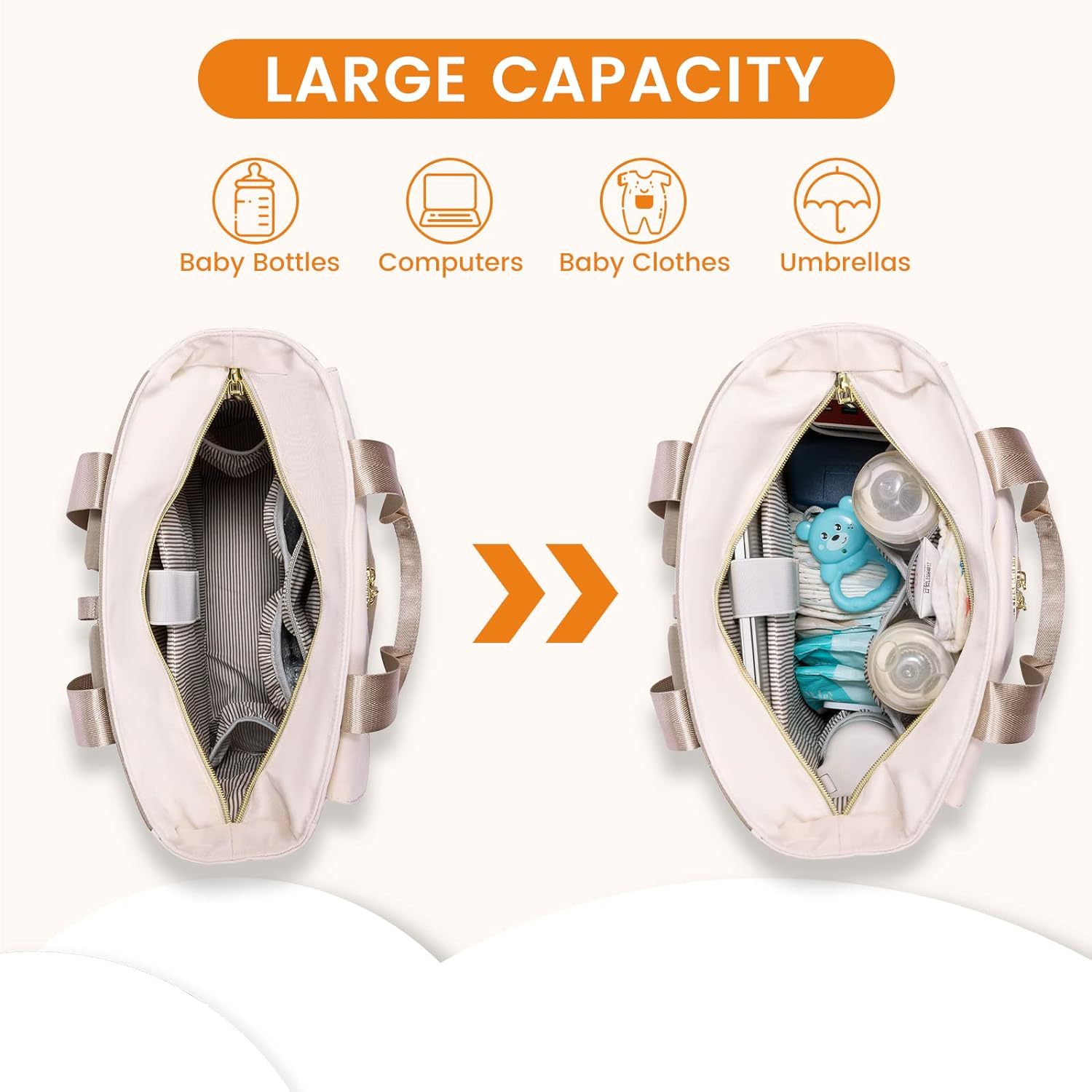 Diaper backpack with stroller straps and luggage strap