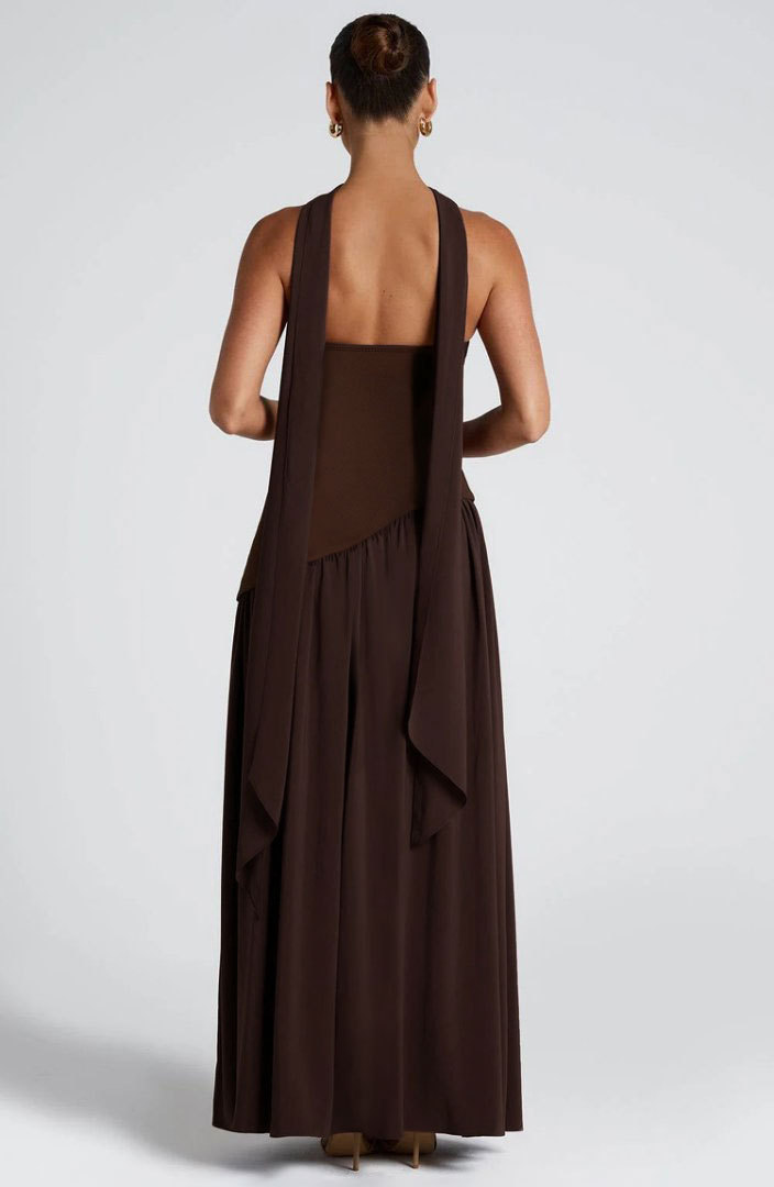 Backless tube-top milk silk dress with high slit