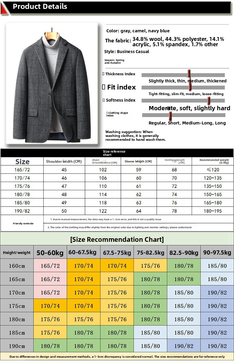 Men's Wool Blend Plaid Suit Coat