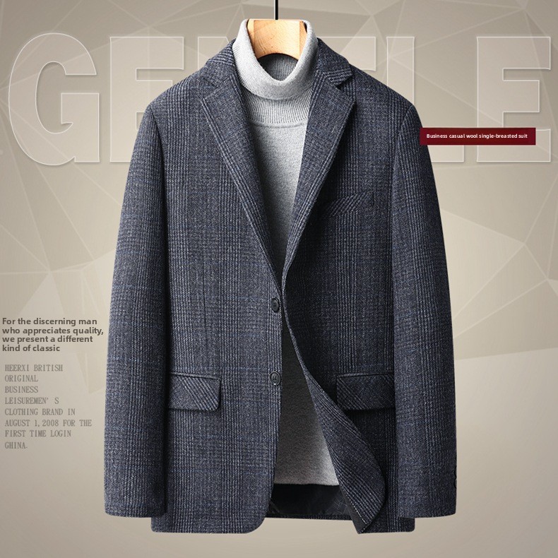 Men's Wool Blend Plaid Suit Coat