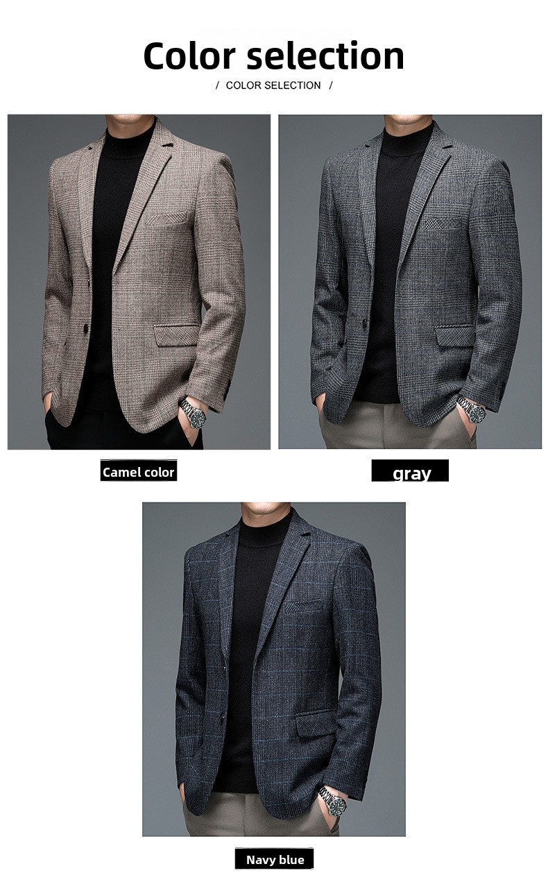 Men's Wool Blend Plaid Suit Coat
