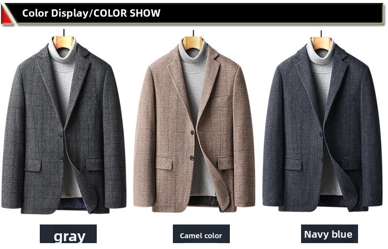 Men's Wool Blend Plaid Suit Coat