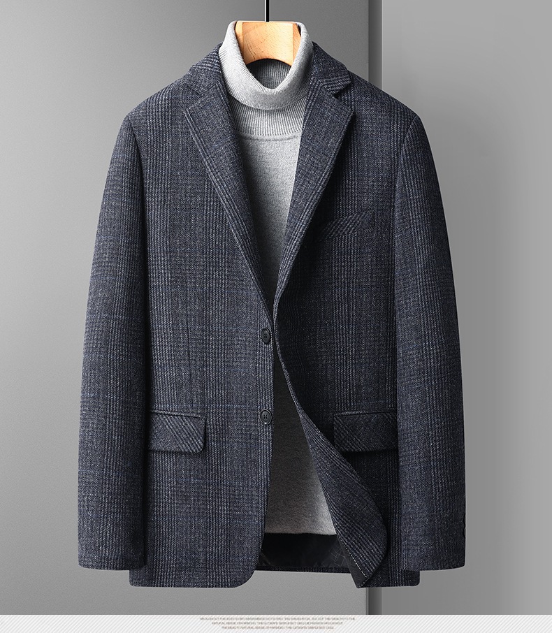 Men's Wool Blend Plaid Suit Coat