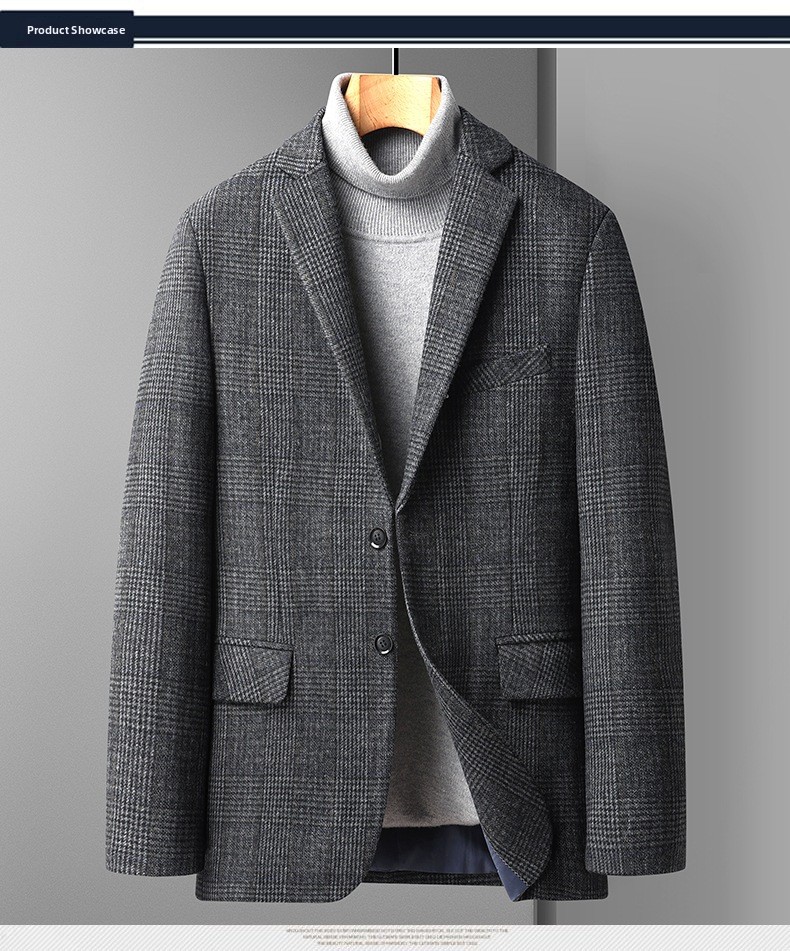 Men's Wool Blend Plaid Suit Coat
