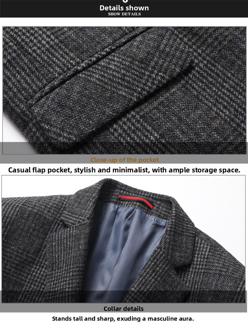Men's Wool Blend Plaid Suit Coat