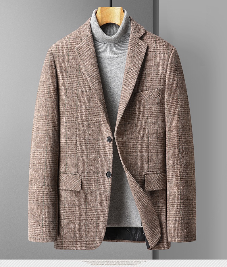 Men's Wool Blend Plaid Suit Coat
