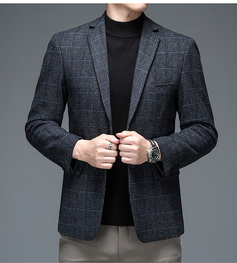 Men's Wool Blend Plaid Suit Coat