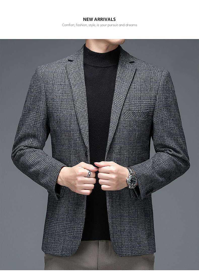 Men's Wool Blend Plaid Suit Coat