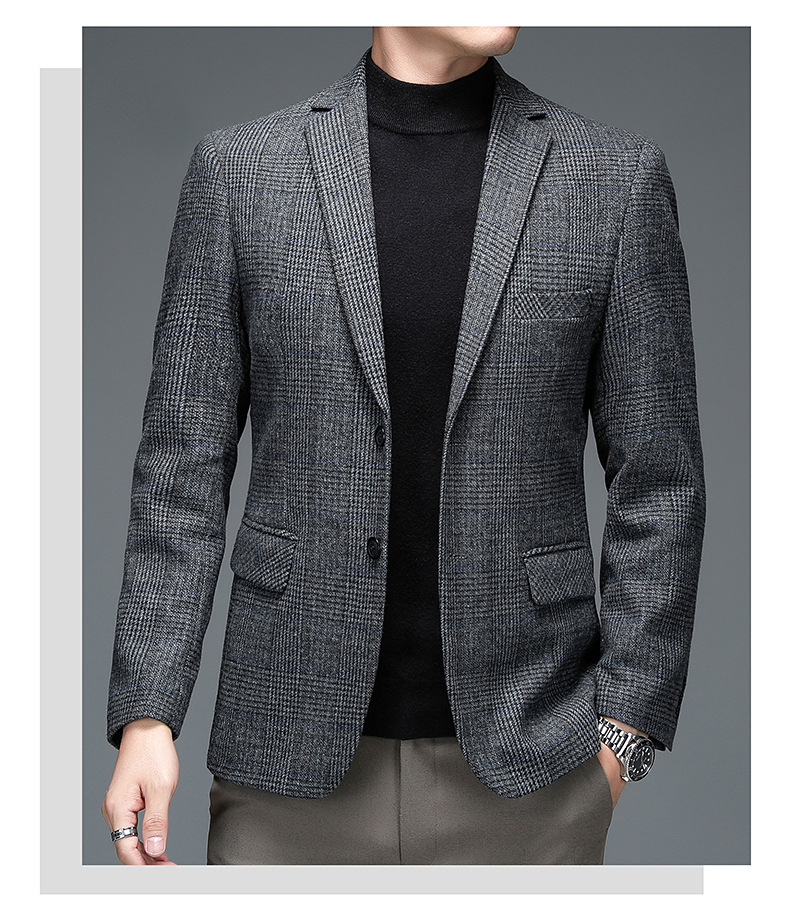 Men's Wool Blend Plaid Suit Coat