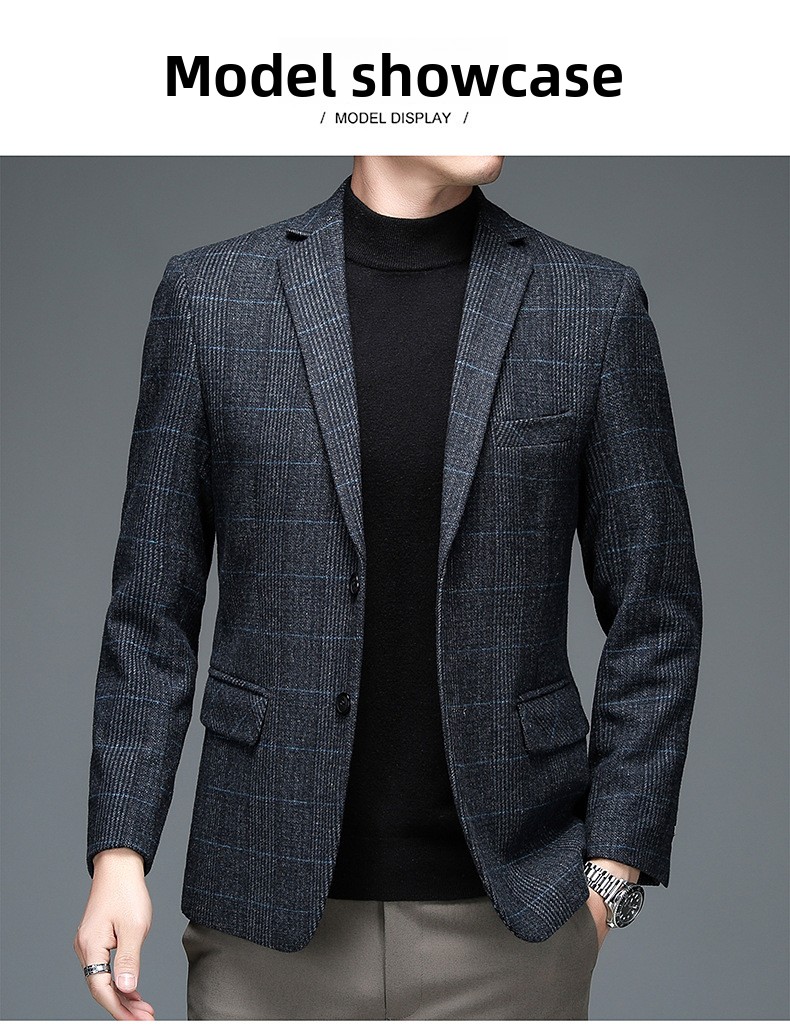 Men's Wool Blend Plaid Suit Coat