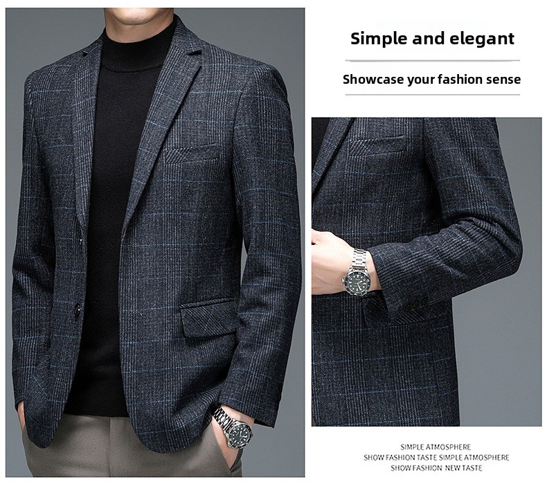 Men's Wool Blend Plaid Suit Coat