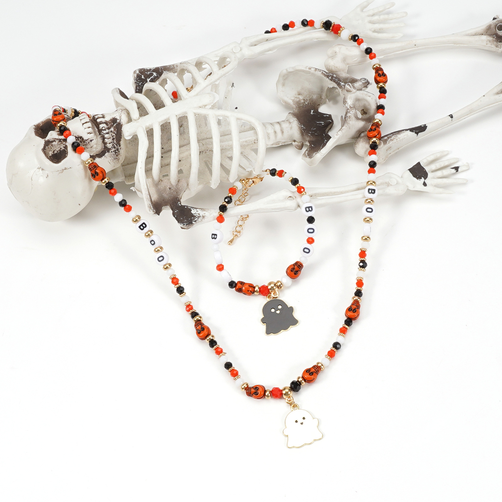 Handmade Halloween Ghost Pumpkin Pendant Necklace - product details