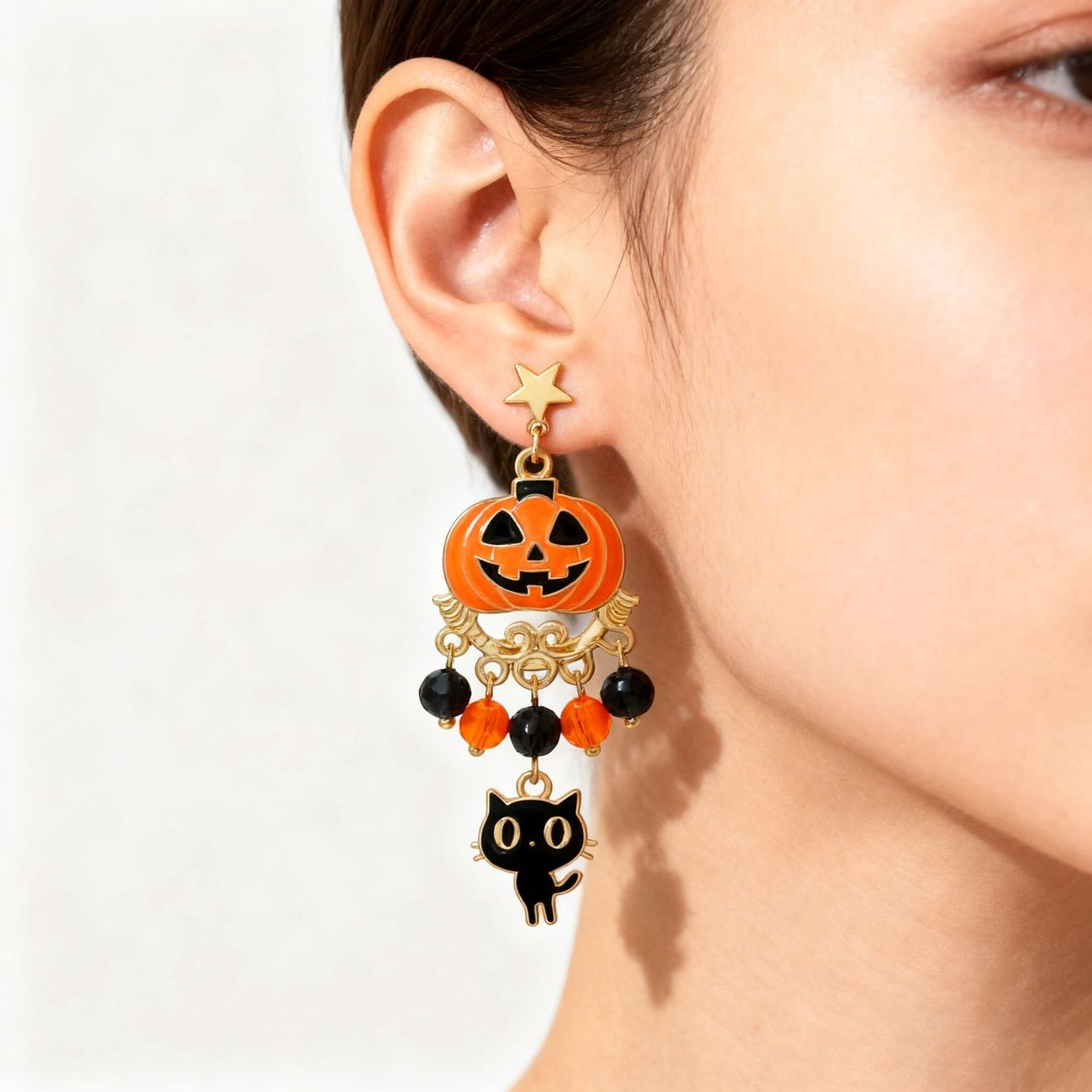 Gothic Halloween Pumpkin Ghost Earrings - product details