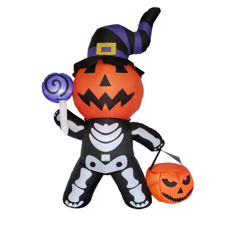 Halloween Inflatable Skull Ghost Holding Pumpkin - Polyester - product details