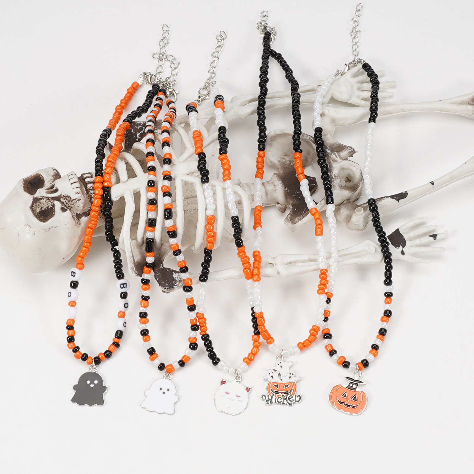 Handmade Halloween Ghost Pumpkin Pendant Necklace - product details