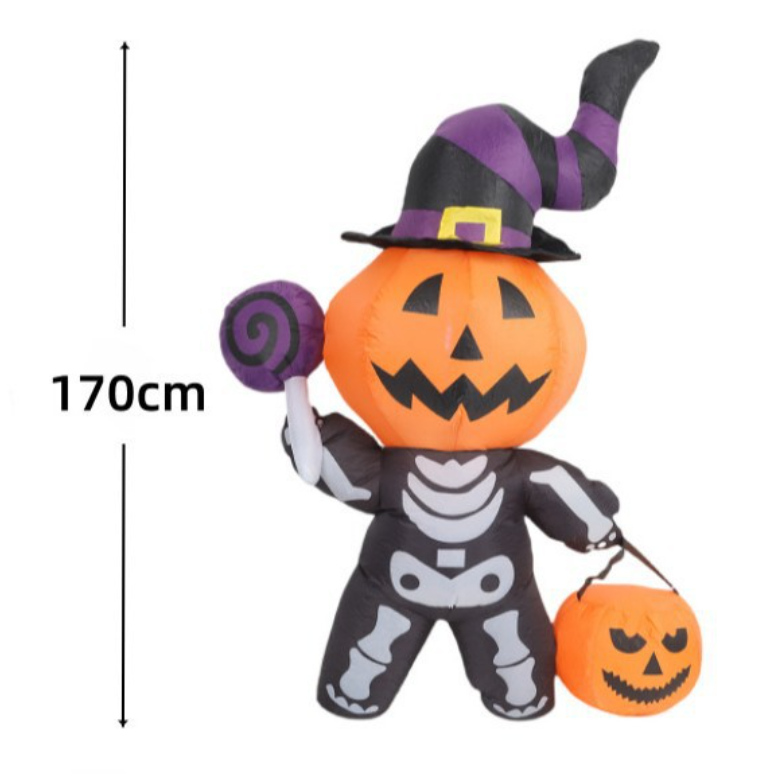 Halloween Inflatable Skull Ghost Holding Pumpkin - Polyester - product details