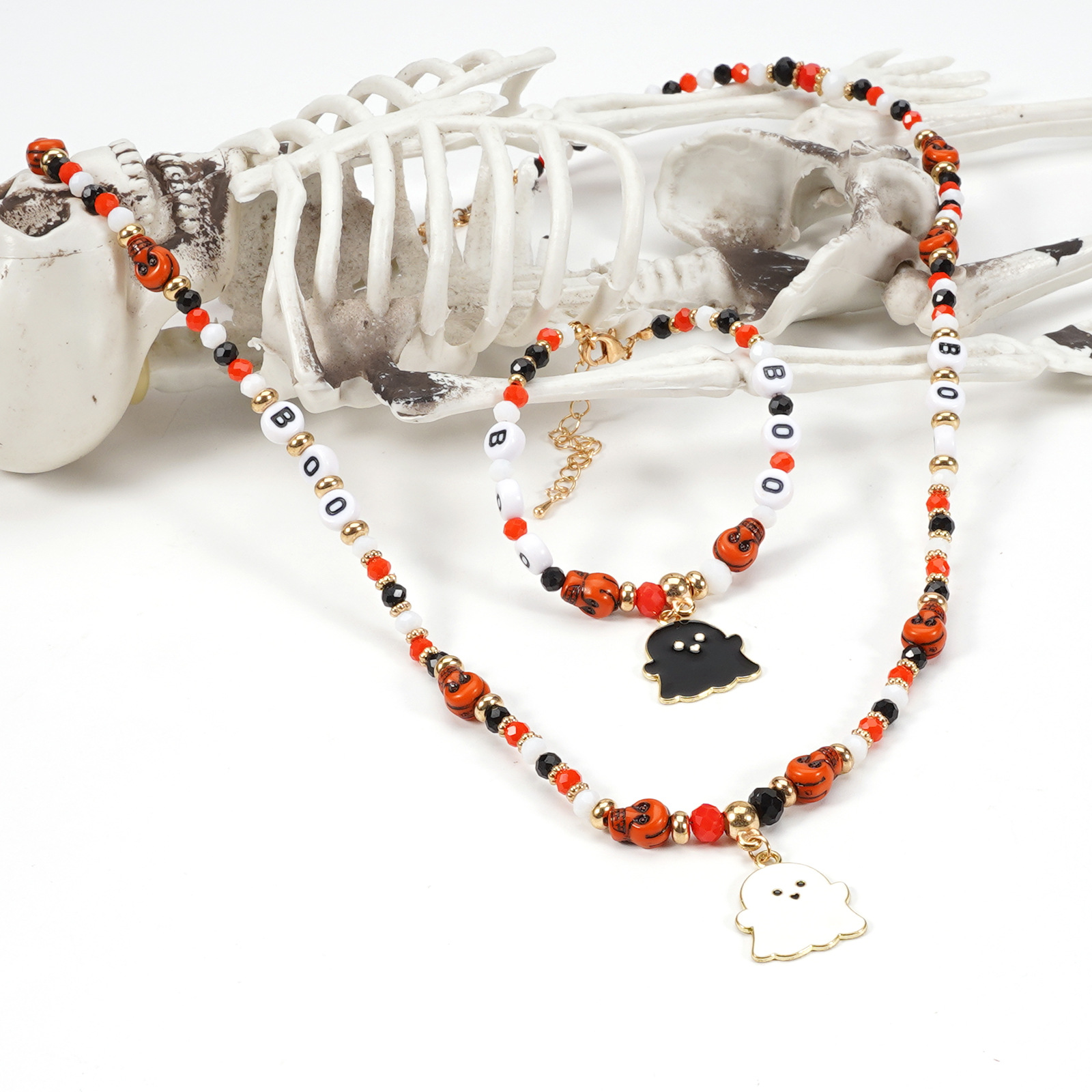 Handmade Halloween Ghost Pumpkin Pendant Necklace - product details