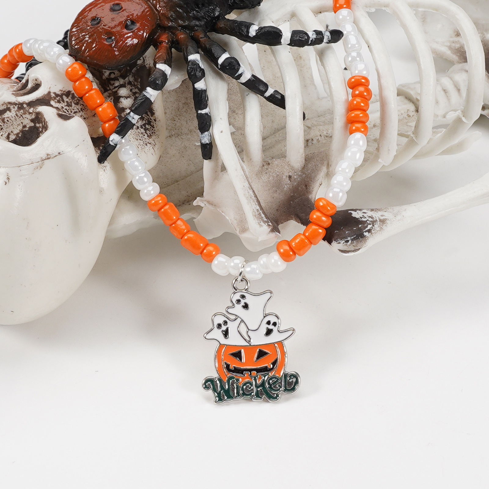 Handmade Halloween Ghost Pumpkin Pendant Necklace - product details