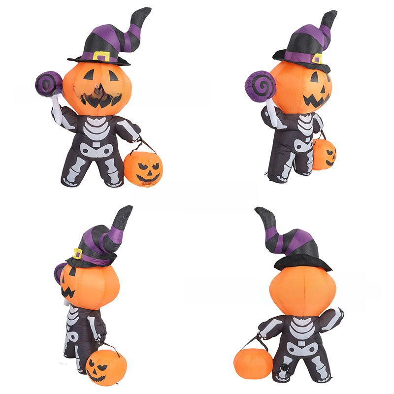 Halloween Inflatable Skull Ghost Holding Pumpkin - Polyester - product details