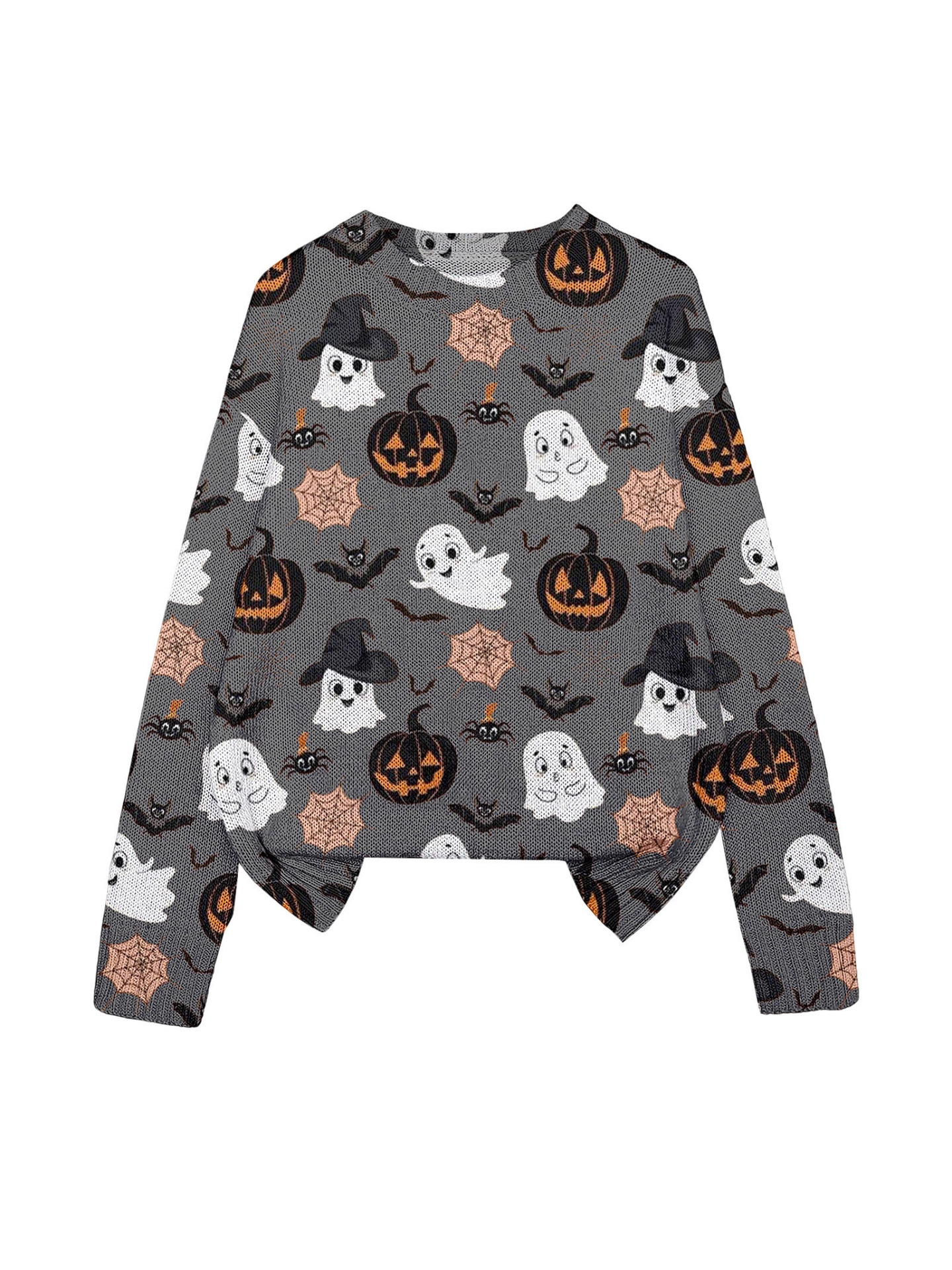 3D Print Halloween Round Neck Knitted Sweater - Polyester - product details