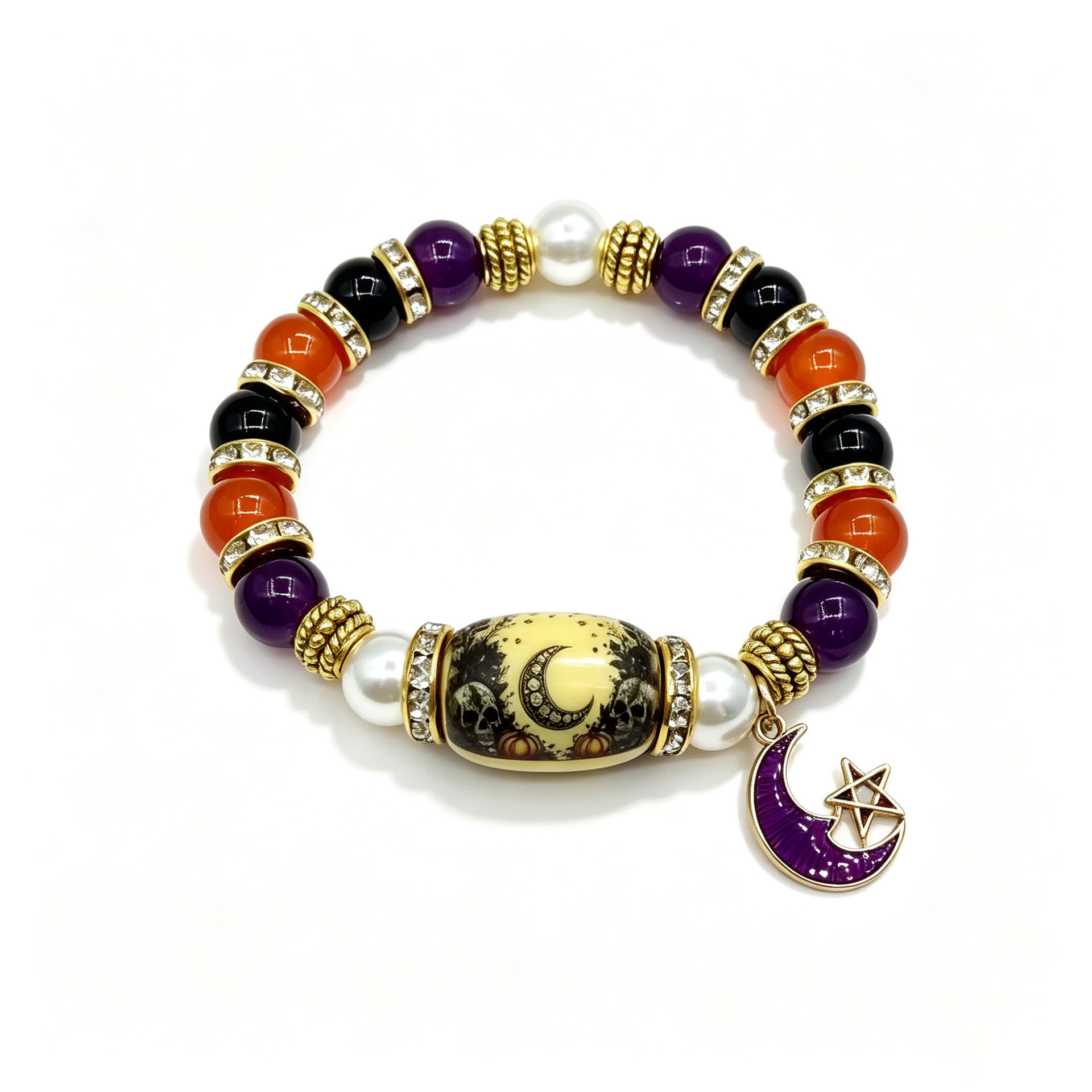 Halloween Beaded Bracelet - Pumpkin and Witch Designs - product details