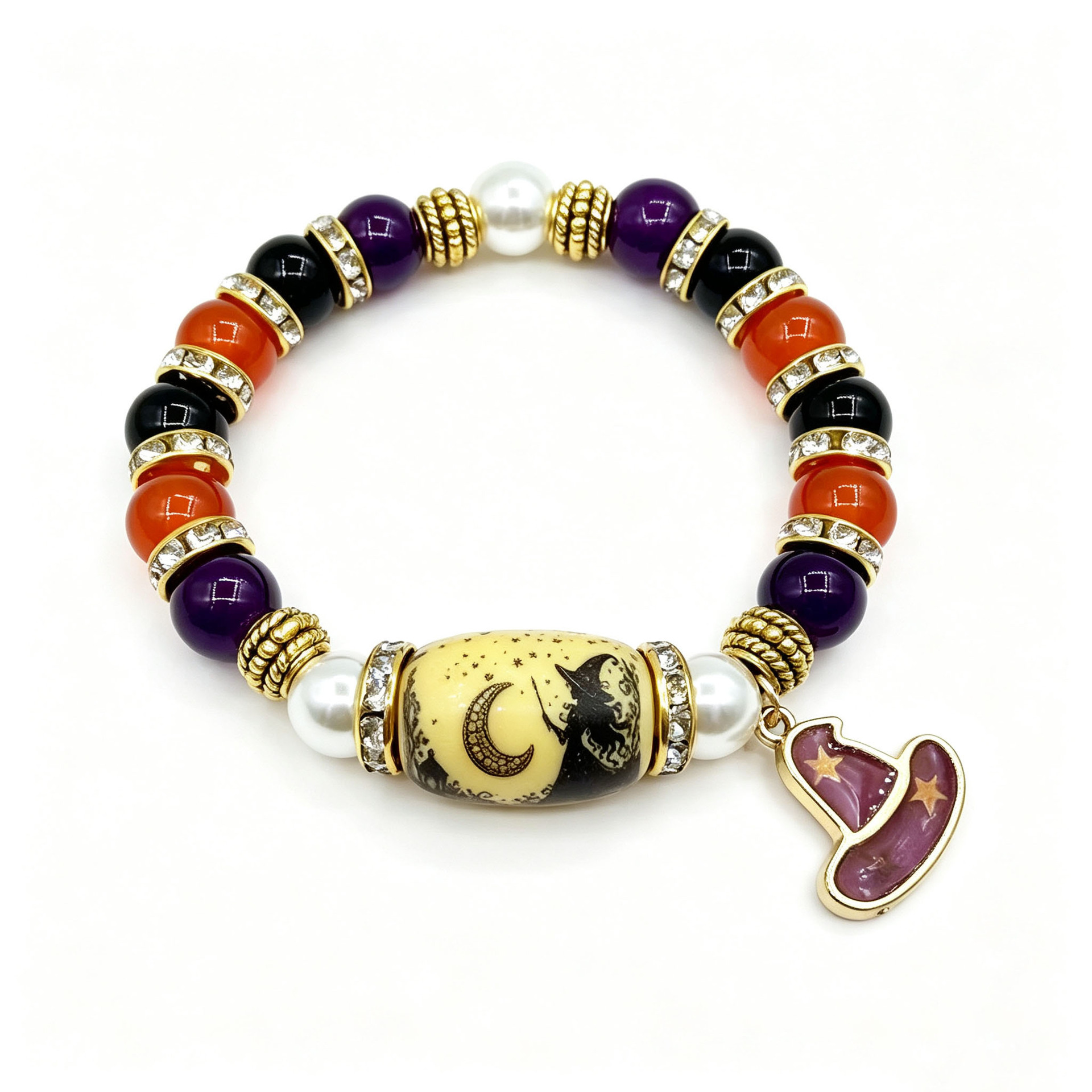 Halloween Beaded Bracelet - Pumpkin and Witch Designs - product details