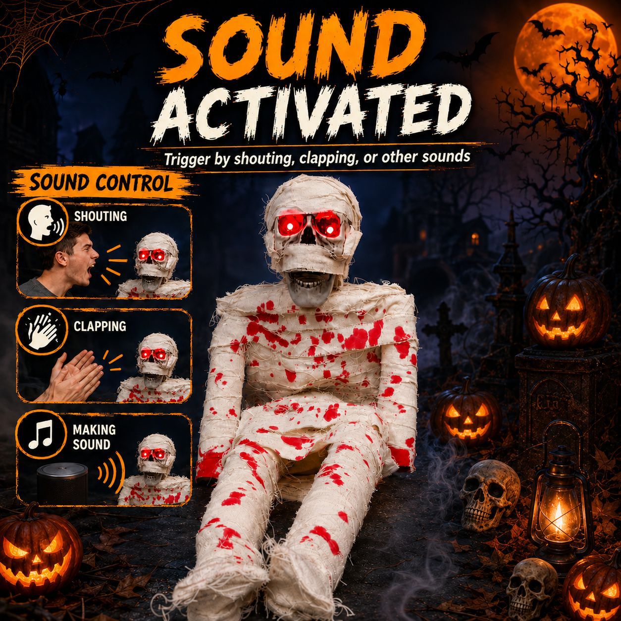Halloween Sound-Activated Sitting Corpse Prop - product details