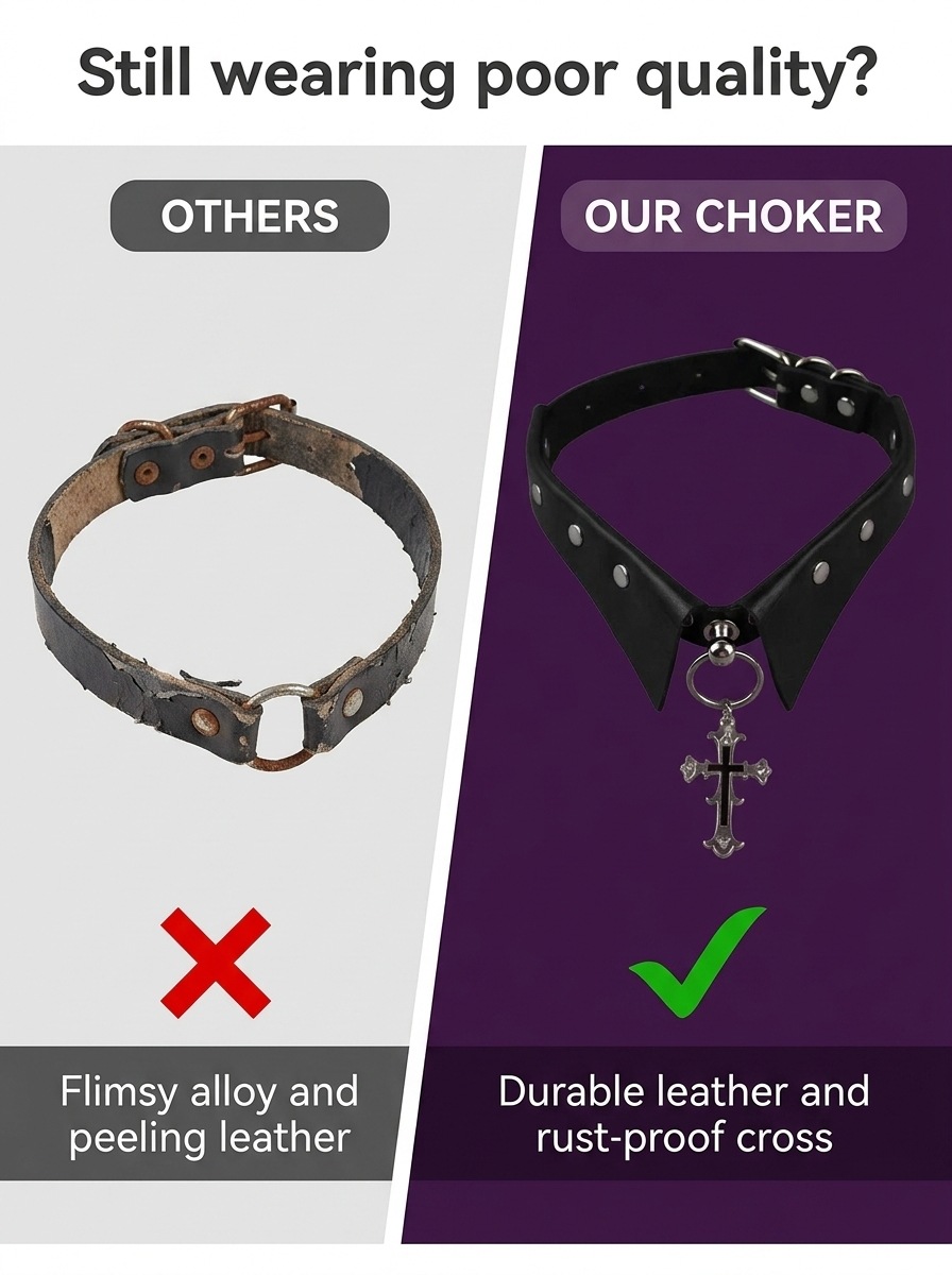 Leather-textured gothic choker strap