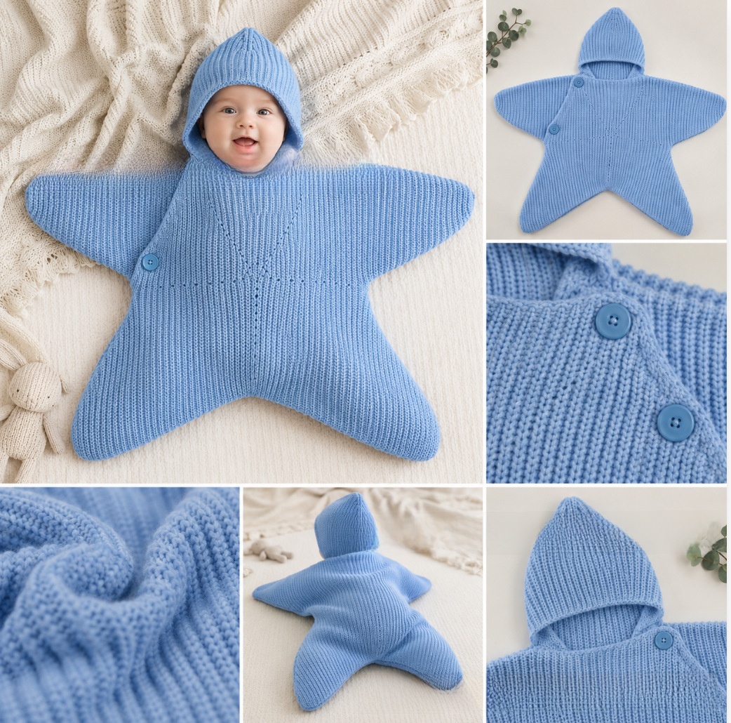 Baby knitted sleeping bag in a warm double-layer design