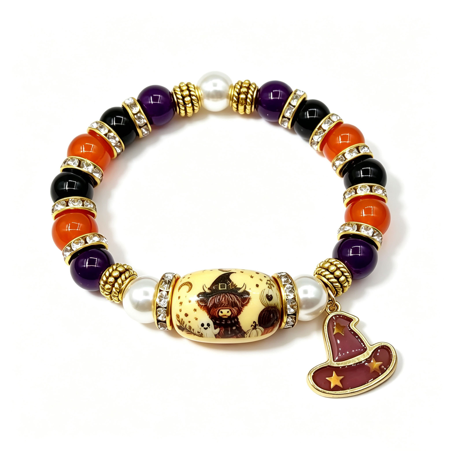 Halloween Beaded Bracelet - Pumpkin and Witch Designs - product details