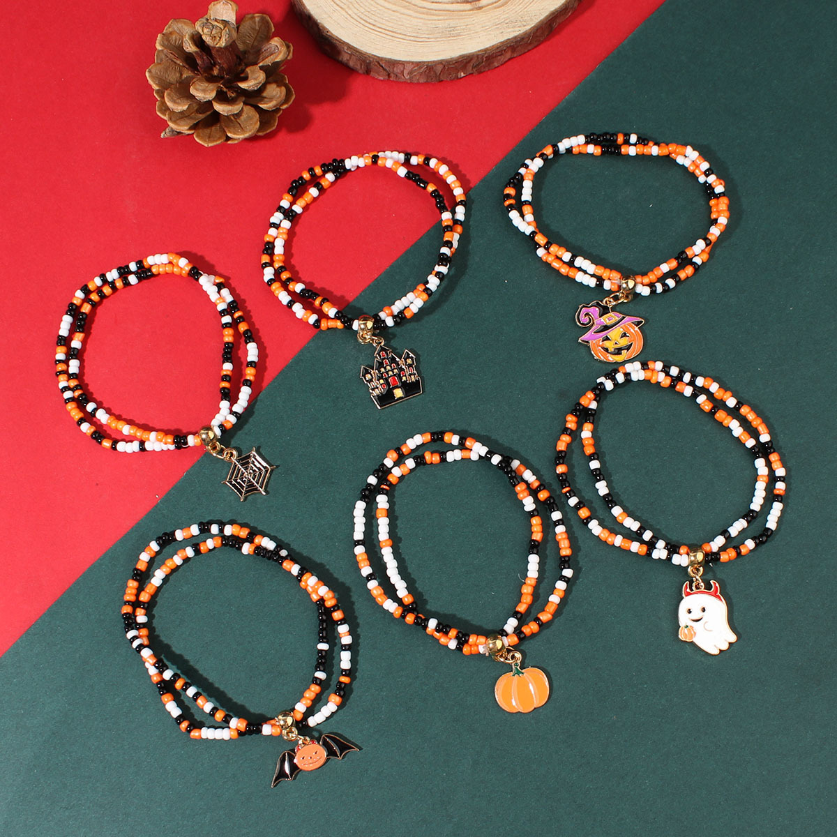 Halloween Beaded Bracelets - Pumpkin, Bat and Ghost Designs - product details